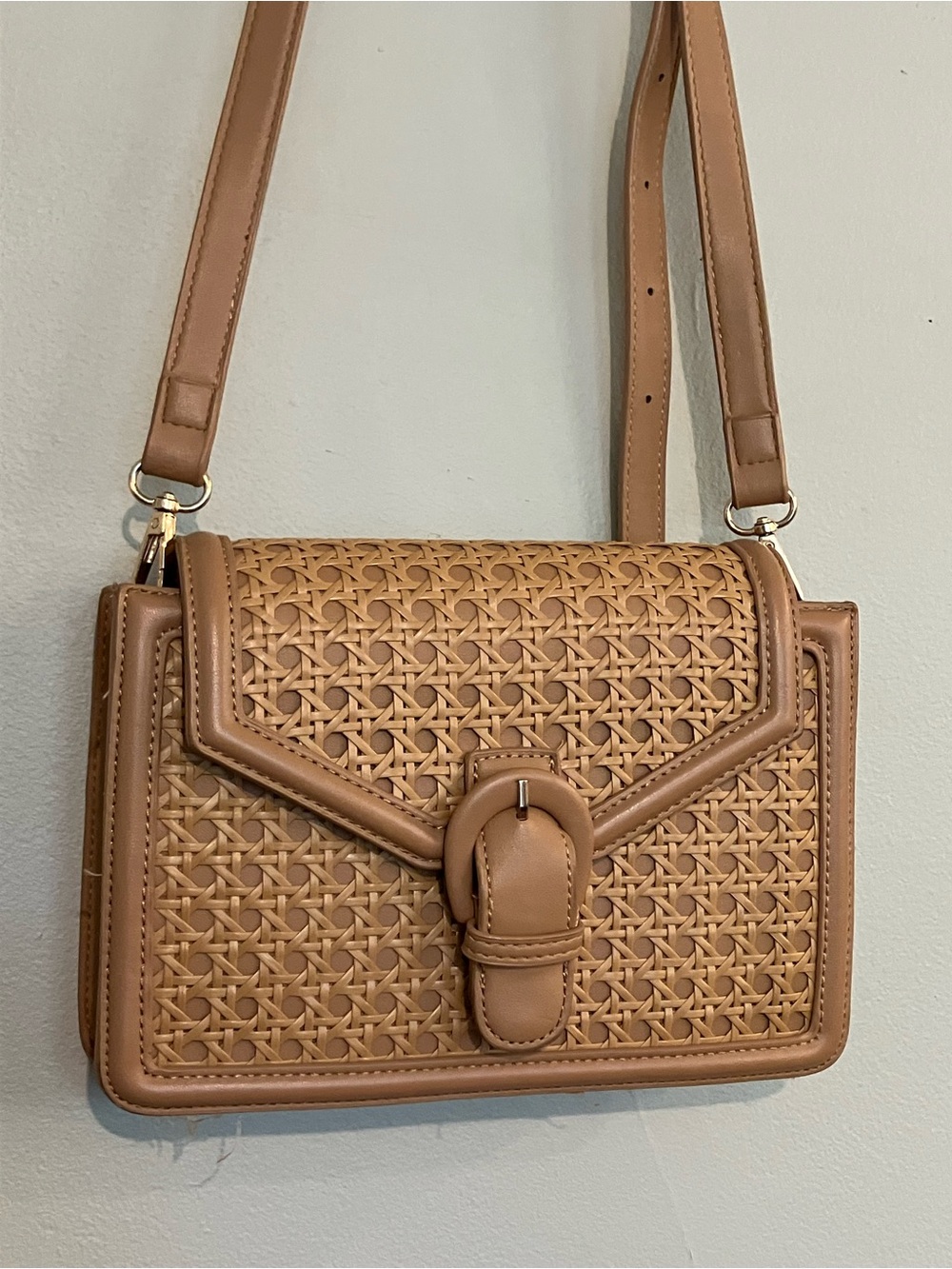 Madison West Woven Rattan Crossbody Purse Bag
